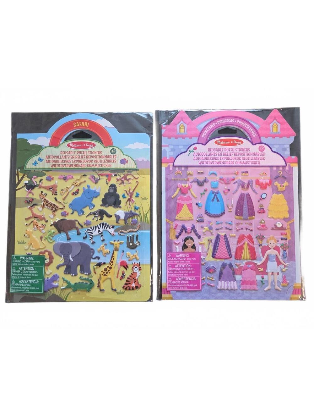 Melissa & Doug Reusable Puffy Stickers Lot: Princesses and Safari